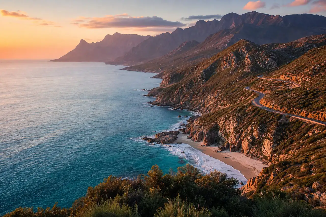 Coastal mountains at golden hour
